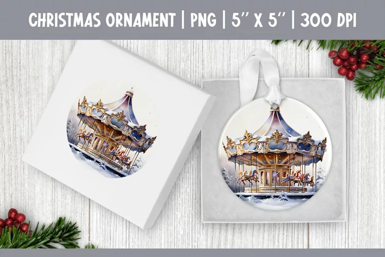 Watercolor Christmas carousel | Ornament Sublimation Design