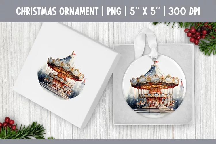 Watercolor Christmas carousel | Ornament Sublimation Design