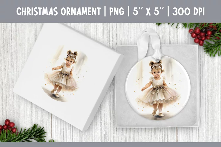 Watercolor Christmas Ballerina Ornament Sublimation Design