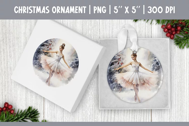 Watercolor Christmas Ballerina Ornament Sublimation Design