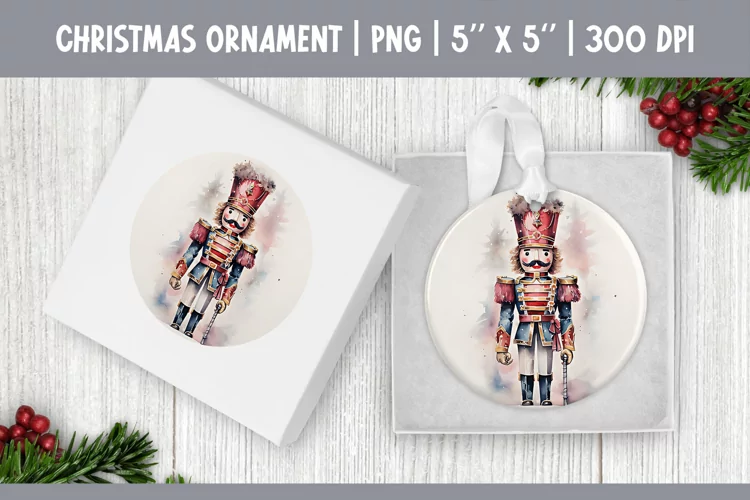 Watercolor Christmas Nutcracker Ornament Sublimation Design