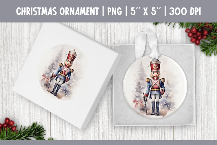 Watercolor Christmas Nutcracker Ornament Sublimation Design