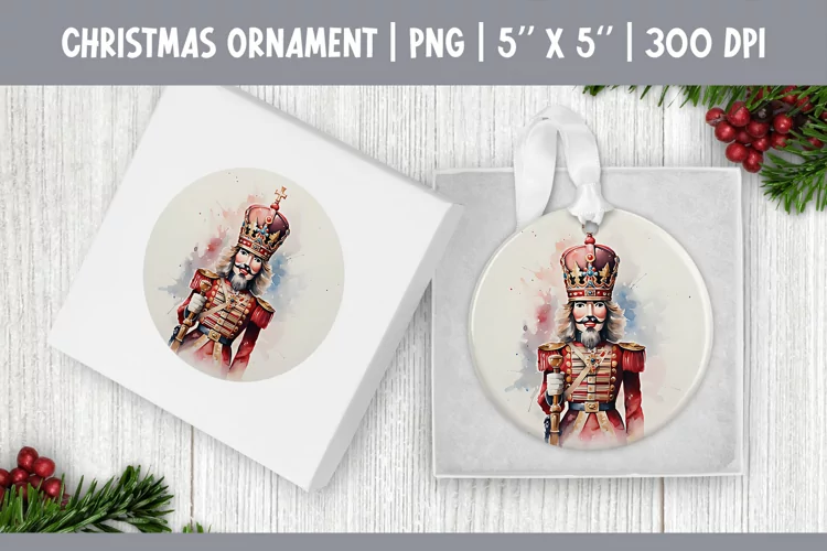 Watercolor Christmas Nutcracker Ornament Sublimation Design