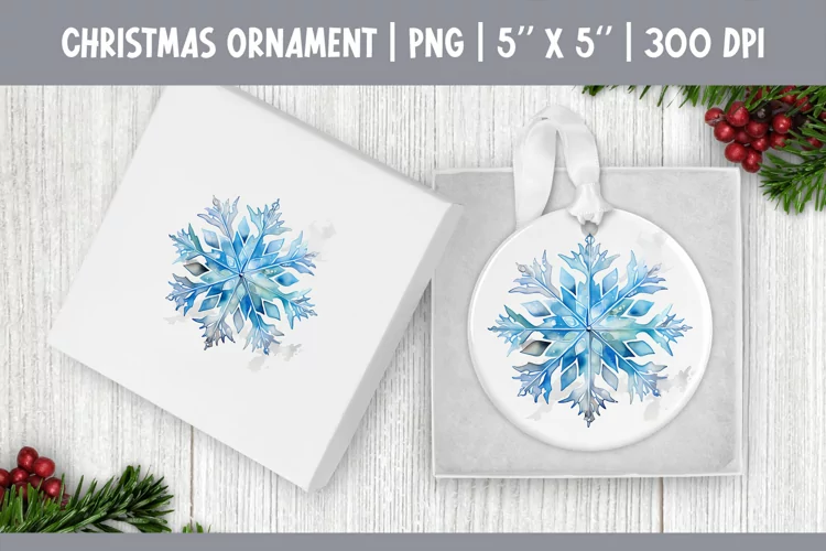 Watercolor Christmas Snowflake Ornament Sublimation Design