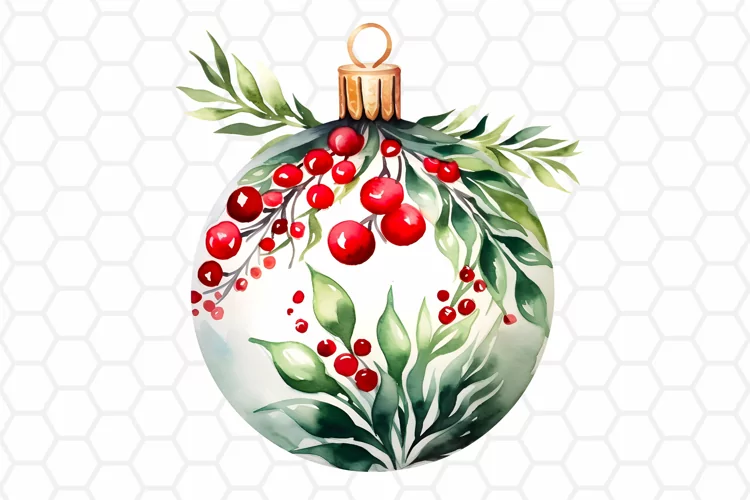 Watercolor Christmas Ornament Clipart, Sublimation PNG
