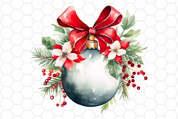 Watercolor Christmas Ornament Clipart, Sublimation PNG