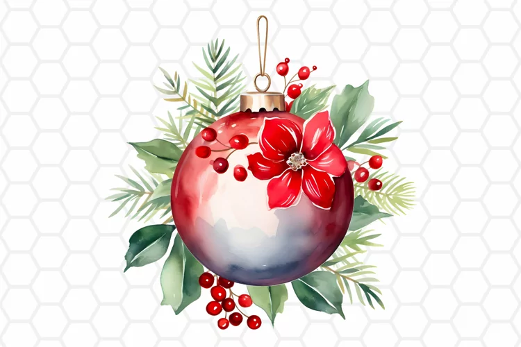 Watercolor Christmas Ornament Clipart, Sublimation PNG