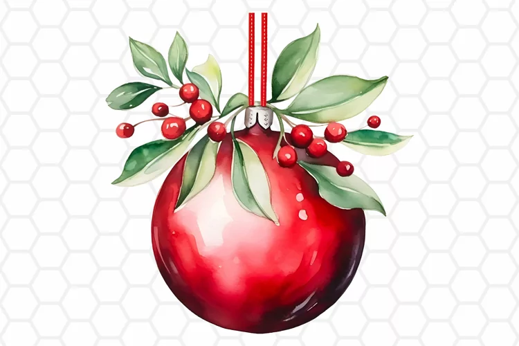 Watercolor Christmas Ornament Clipart, Sublimation PNG