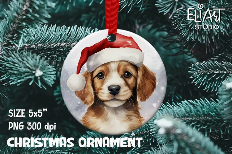 Christmas Puppy PNG | Watercolor Christmas Ornament PNG