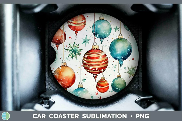 Watercolor Christmas Ornaments Car Coaster Sublimation Coast