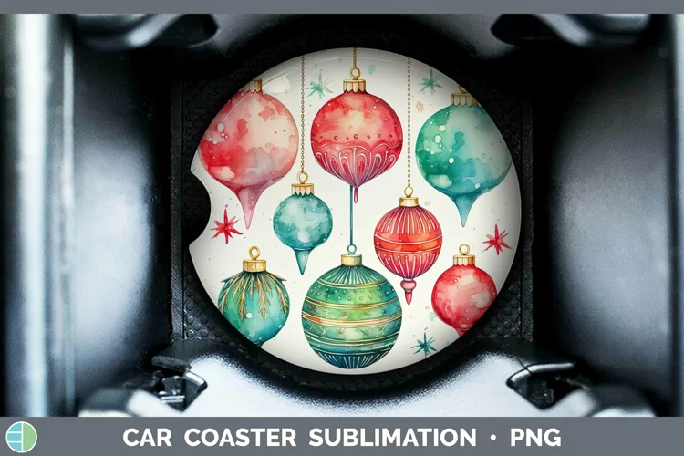 Watercolor Christmas Ornaments Car Coaster Sublimation Coast