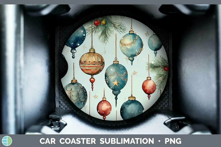 Watercolor Christmas Ornaments Car Coaster Sublimation Coast