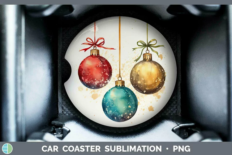 Watercolor Christmas Ornaments Car Coaster Sublimation Coast