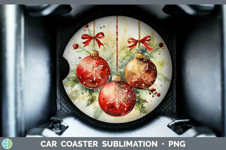 Watercolor Christmas Ornaments Car Coaster Sublimation Coast