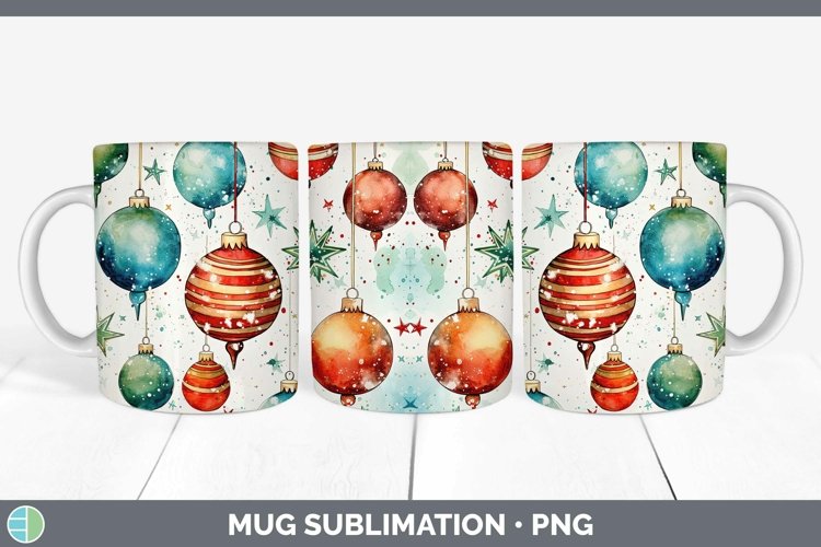 Watercolor Christmas Ornaments Mug Wrap Sublimation Coffee C