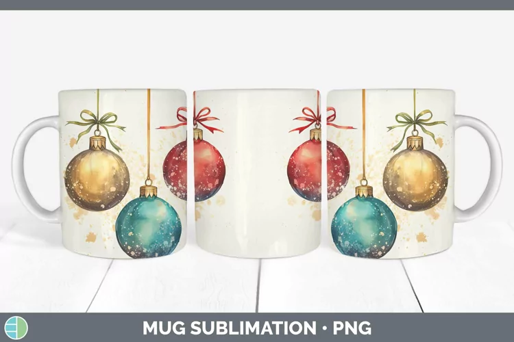 Watercolor Christmas Ornaments Mug Wrap Sublimation Coffee C