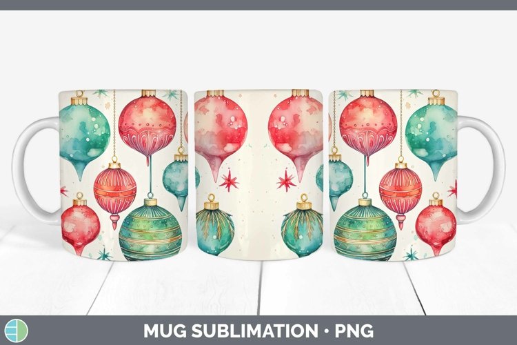 Watercolor Christmas Ornaments Mug Wrap Sublimation Coffee C