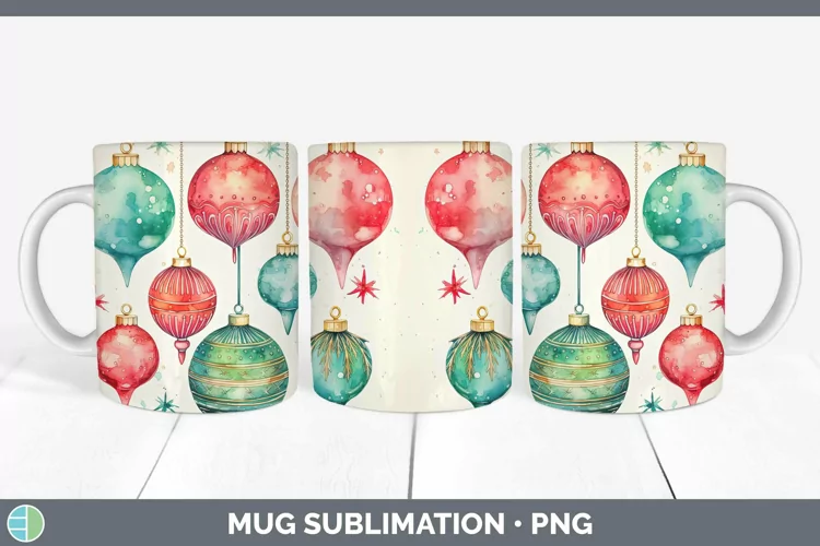 Watercolor Christmas Ornaments Mug Wrap Sublimation Coffee C