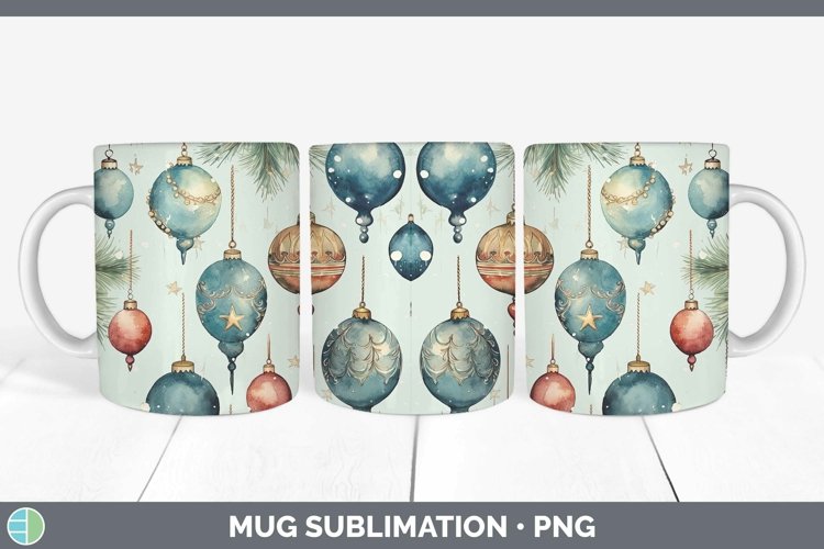 Watercolor Christmas Ornaments Mug Wrap Sublimation Coffee C