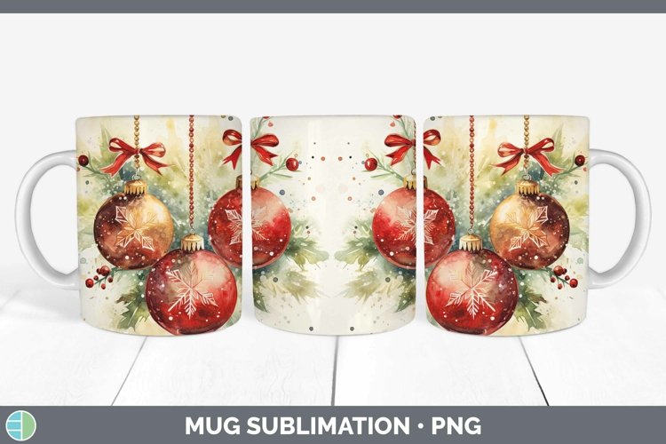 Watercolor Christmas Ornaments Mug Wrap Sublimation Coffee C