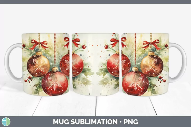 Watercolor Christmas Ornaments Mug Wrap Sublimation Coffee C