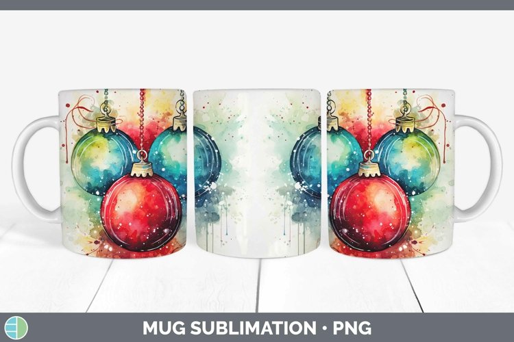 Watercolor Christmas Ornaments Mug Wrap Sublimation Coffee C