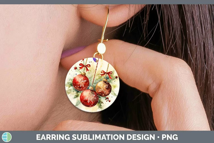Watercolor Christmas Ornaments Round Earrings Sublimation Ea