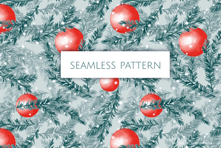 Watercolor Christmas Ornaments Seamless Pattern