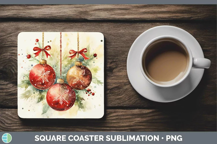 Watercolor Christmas Ornaments Square Coaster Sublimation Co