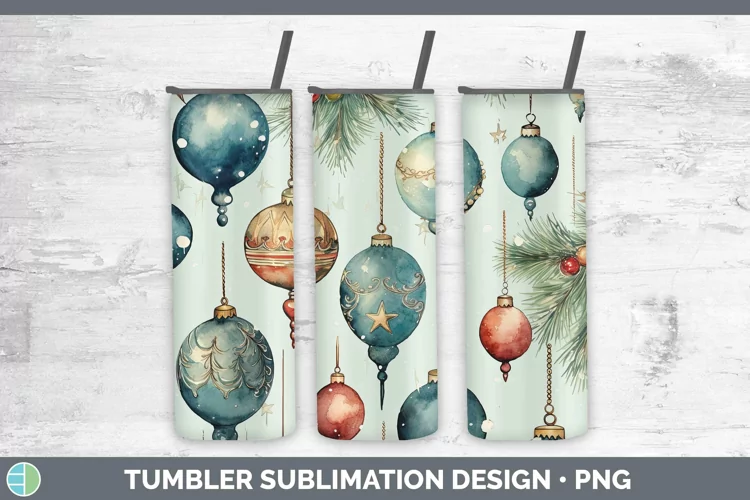 Watercolor Christmas Ornaments Tumbler Sublimation 20 oz Ski