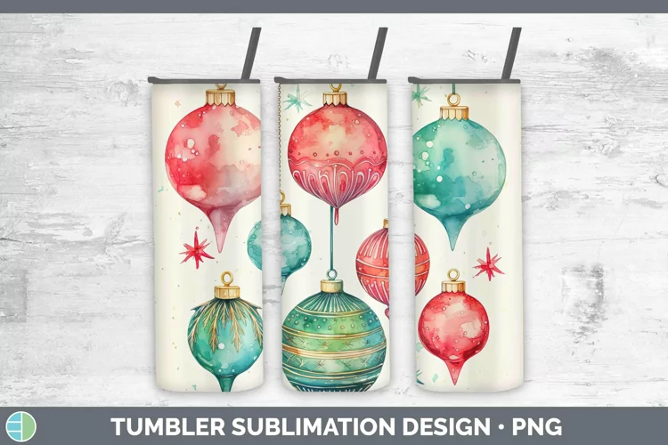 Watercolor Christmas Ornaments Tumbler Sublimation 20 oz Ski