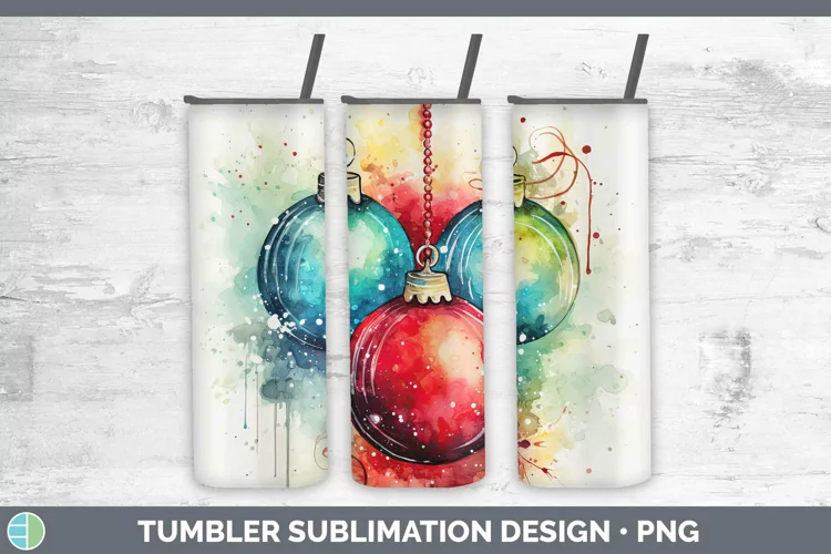 Watercolor Christmas Ornaments Tumbler Sublimation 20 oz Ski