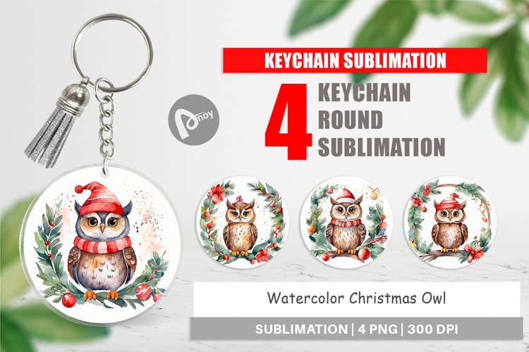 Keychain Watercolor Christmas Owl