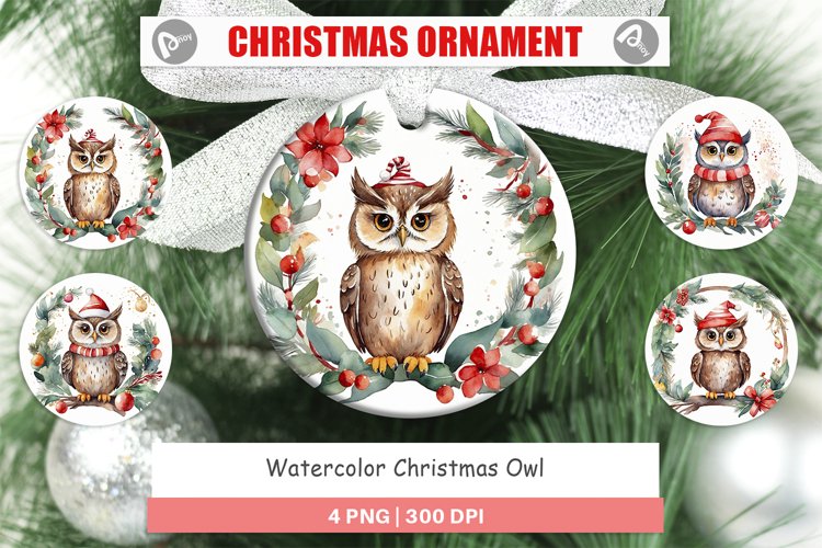 Christmas Ornaments Watercolor Christmas Owl