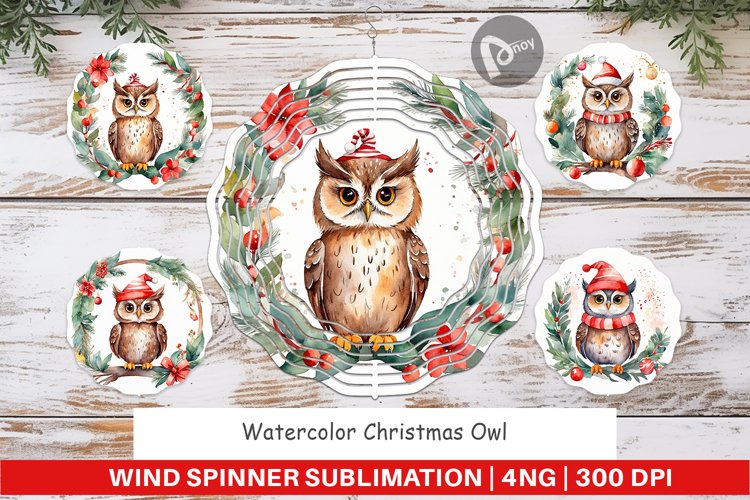 Wind Spinner Watercolor Christmas Owl