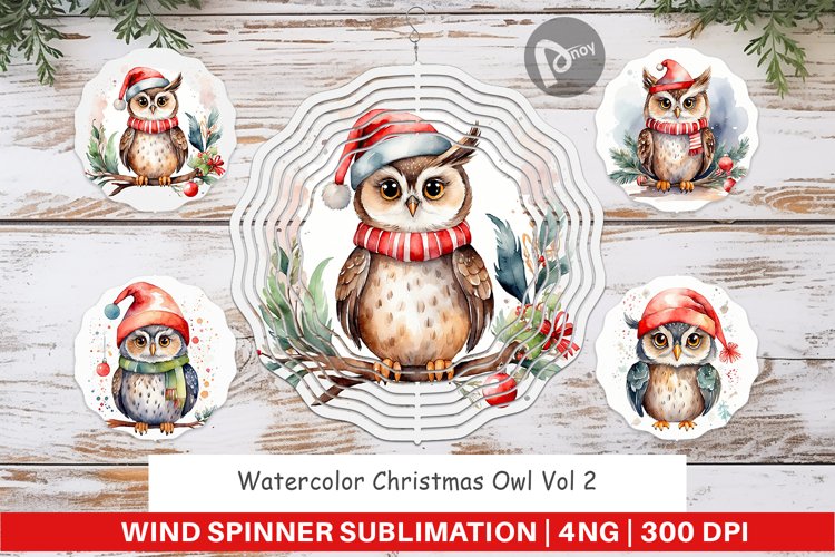 Wind Spinner Watercolor Christmas Owl