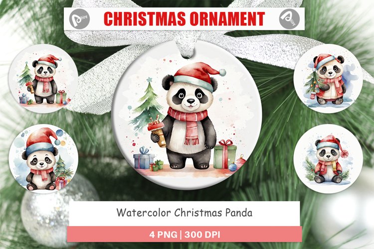 Christmas Ornaments Watercolor Christmas Panda