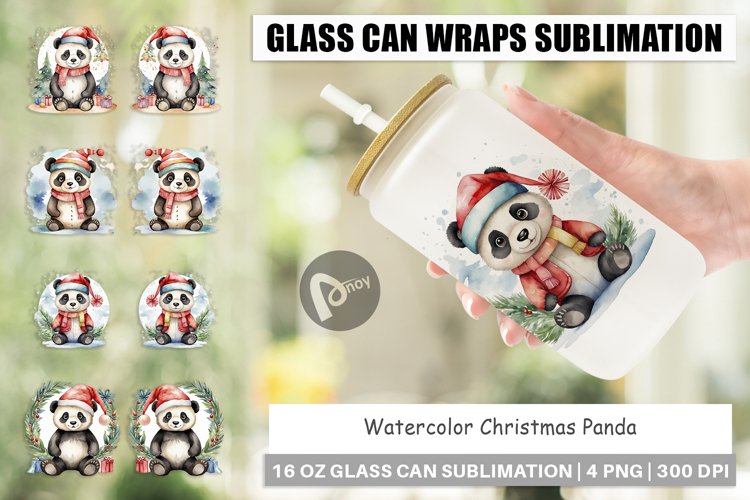 Glass Can Wraps Watercolor Christmas Panda