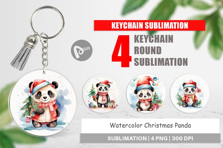 Keychain Watercolor Christmas Panda