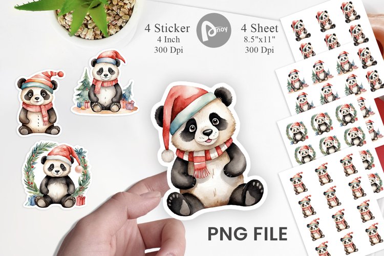 Sticker Watercolor Christmas Panda