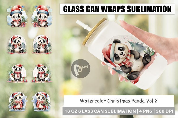Glass Can Wraps Watercolor Christmas Panda