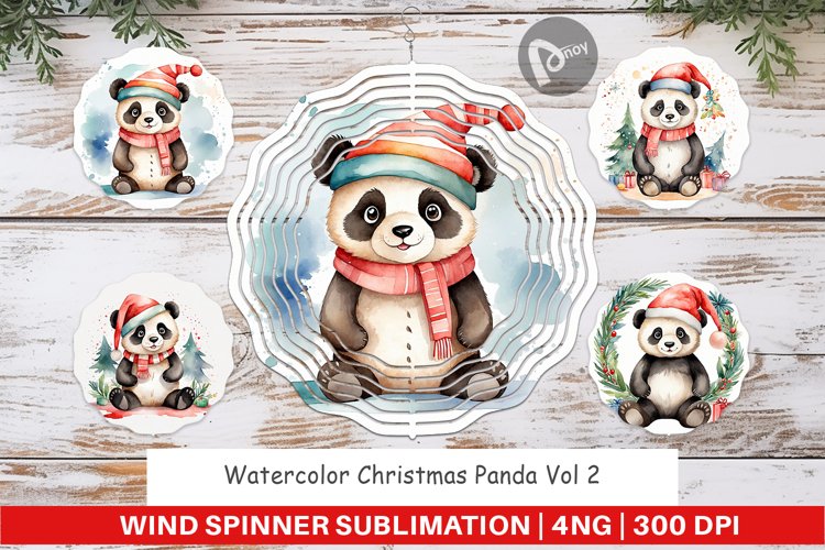 Wind Spinner Watercolor Christmas Panda