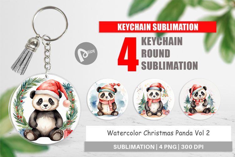 Keychain Watercolor Christmas Panda
