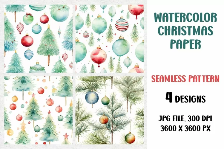 Watercolor Christmas Tree, Digital Paper, Seamless Pattern