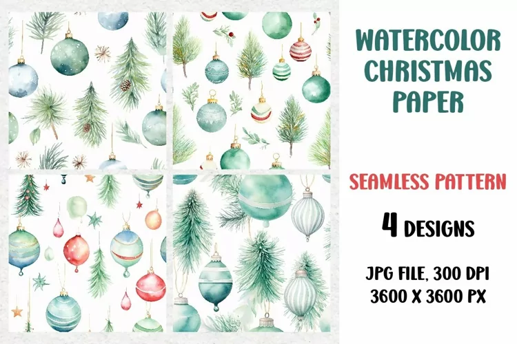 Watercolor Christmas Tree, Digital Paper, Seamless Pattern