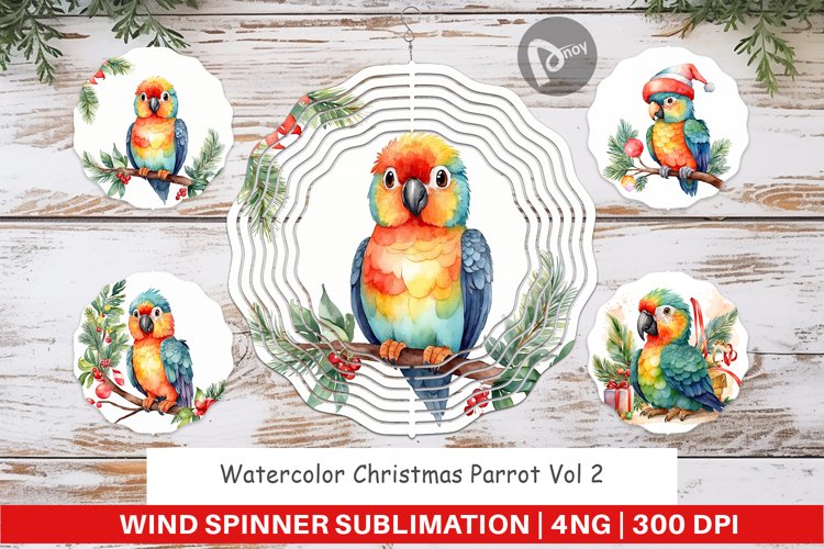 Wind Spinner Watercolor Christmas Parrot