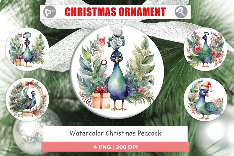Christmas Ornaments Watercolor Christmas Peacock