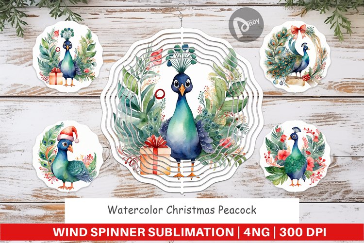 Wind Spinner Watercolor Christmas Peacock