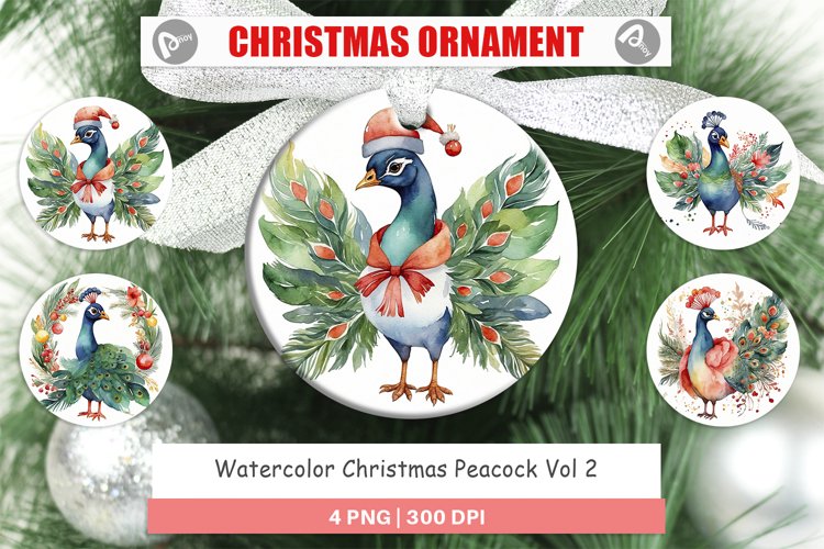 Christmas Ornaments Watercolor Christmas Peacock