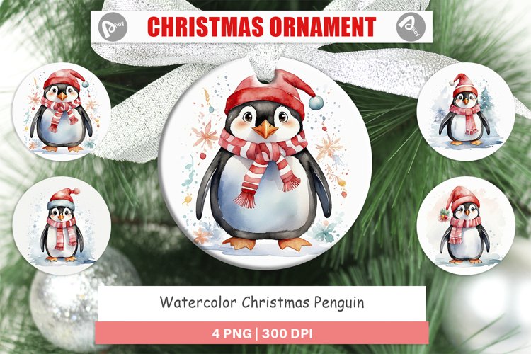 Christmas Ornaments Watercolor Christmas Penguin
